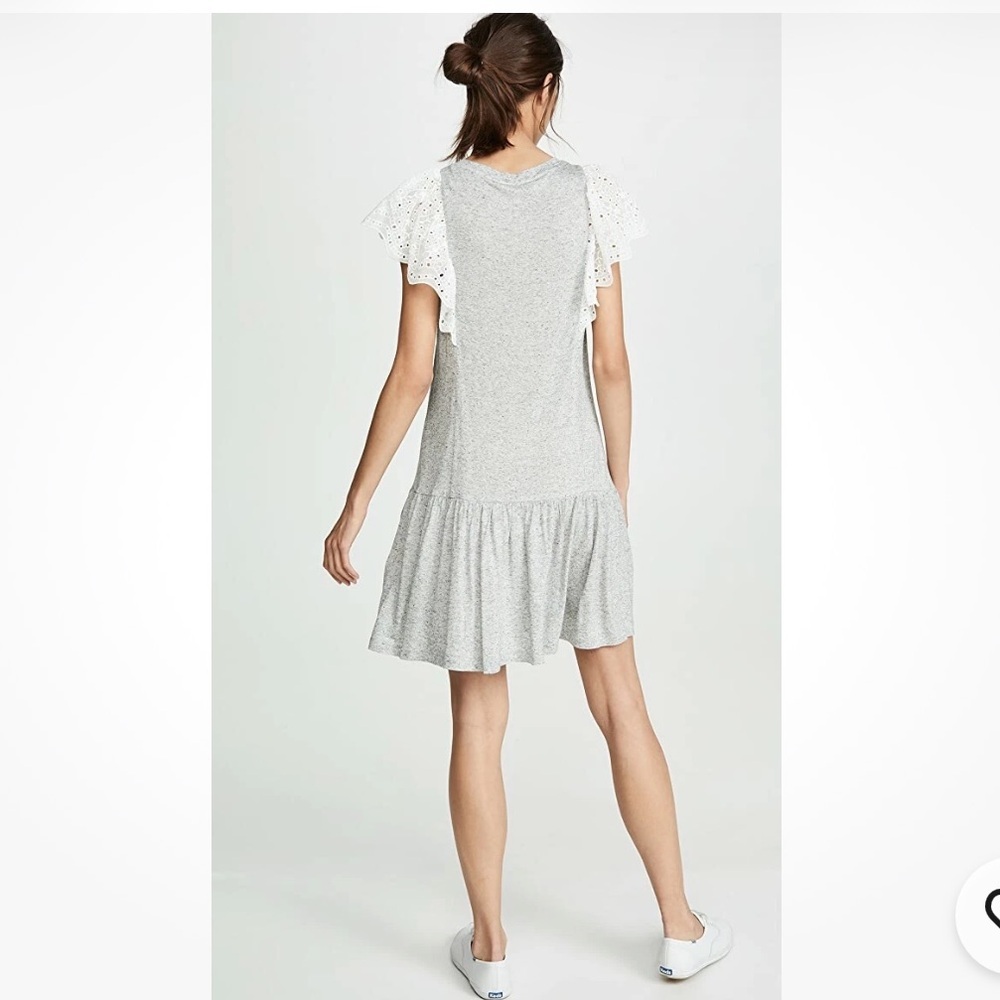 NWT Rebecca Taylor Eyelet Sleeve Jersey Dress Gray White Short Ruffle Hem Sz XS - Picture 2 of 13